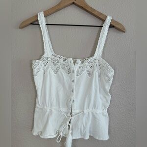 O'Neill Sunlover White Crochet Lace Button-Up Tank Top XS